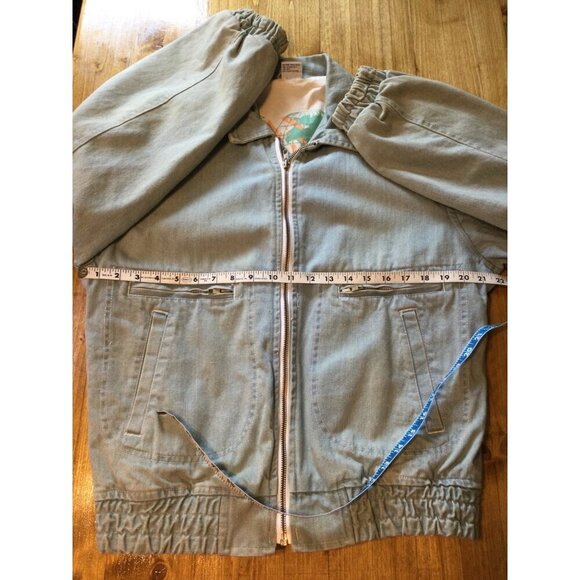 Vintage Urban Equipment Denim Bomber Jacket Elastic Hem & Cuffs Zip Up Mens S - Picture 9 of 10